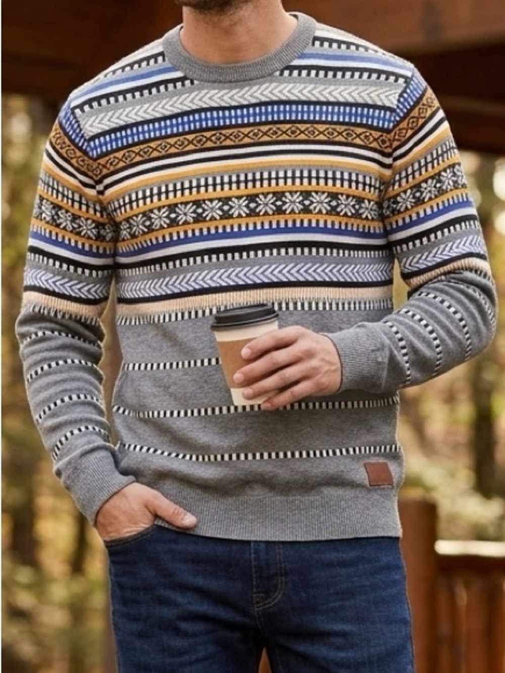 BENCH Multicolor Crewneck Fair Isle Knit Sweater